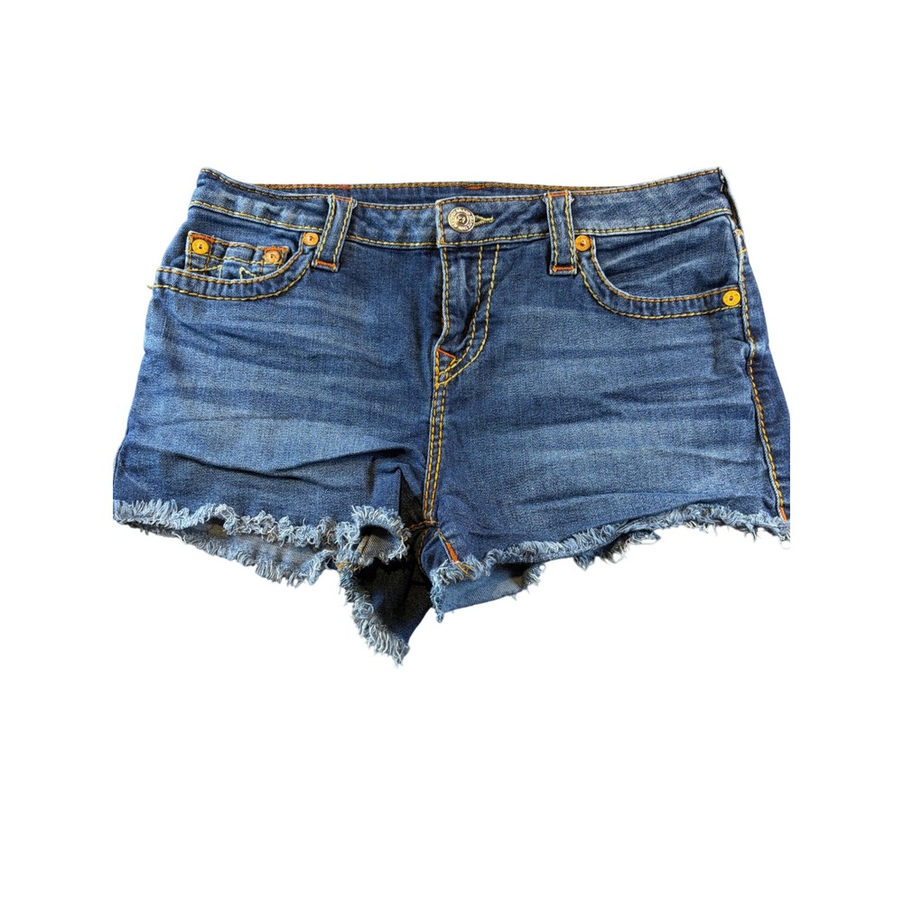 True Religion Keira Mid Rise Denim Cut Off Shorts Blue Size 30